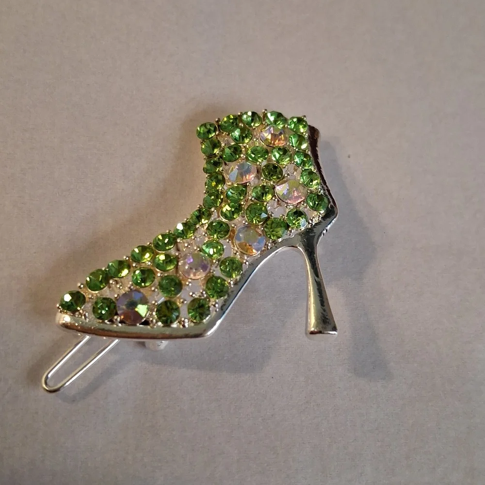 Green Rhinestone High Heel Barette